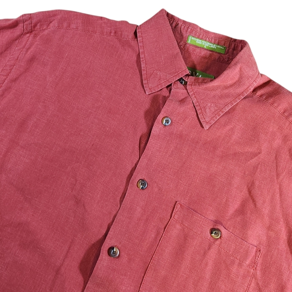Orvis Mens L Red Hemp Blend Short Sleeve Button Down Camp Shirt Casual Outdoor